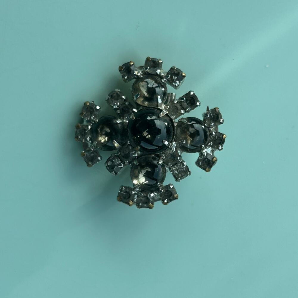 Vintage Smokey Quartz Style Rhinestone Brooch Silver Tone Statement Cluster Pin - Picture 2 of 8